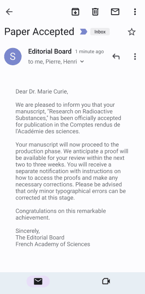 Example of a paper acceptance email notification